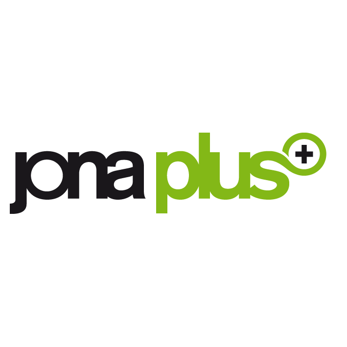 Het logo van Jonaplus: to the point, duidelijk en trendy. Als een merk met een sterke persoonlijkheid, in een geheel eigen stijl, vanut de visie 'less is more'.